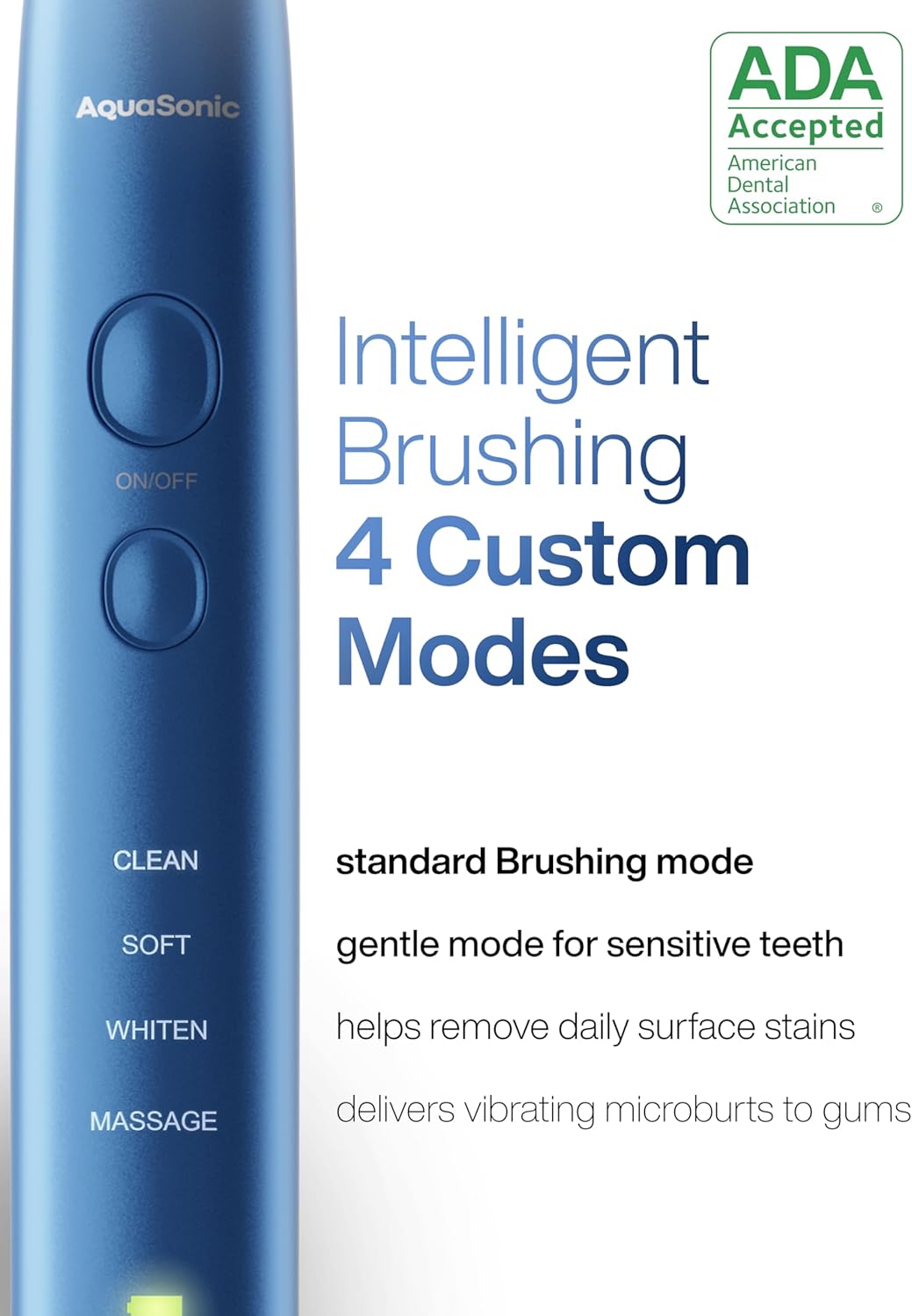 Aquasonic Vibe Series Ultra-Whitening Toothbrush – Ada Accepted Electric Toothbrush - 8 Brush Heads & Travel Case – 40,000 Vpm Motor & Wireless Charging - 4 Modes W Smart Timer – Sapphire Blue
