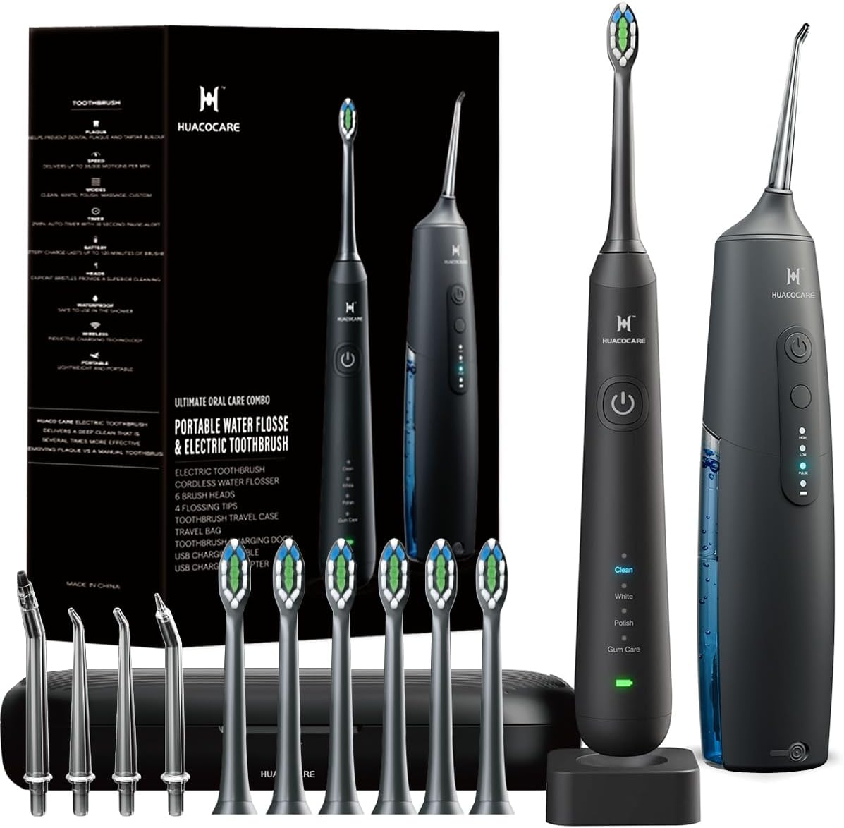Highlights the full kit presentation, brand colorway, and the fact that this is a bundled 2-in-1 oral care system.