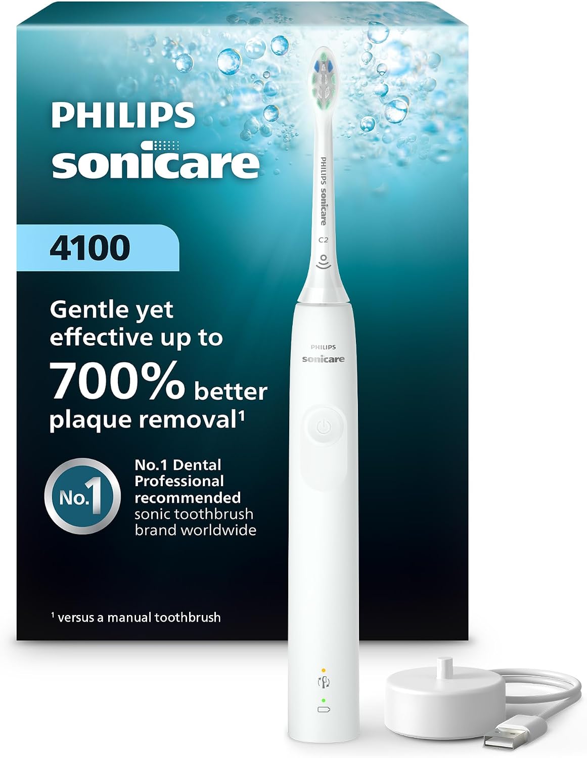 Philips Sonicare 4100 Rechargeable Electric Toothbrush, 1 Brush Head, White