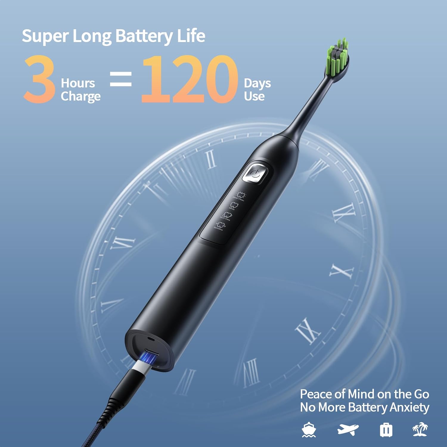 Oasismile Sonic Electric Toothbrush For Adults, 42000 Vpm Rechargeable Toothbrush For Sensitive Teeth & Daily Oral Care, 120-Day Runtime, 4 Cleaning Modes & 6 Brush Heads, Smart Timer For Home Travel